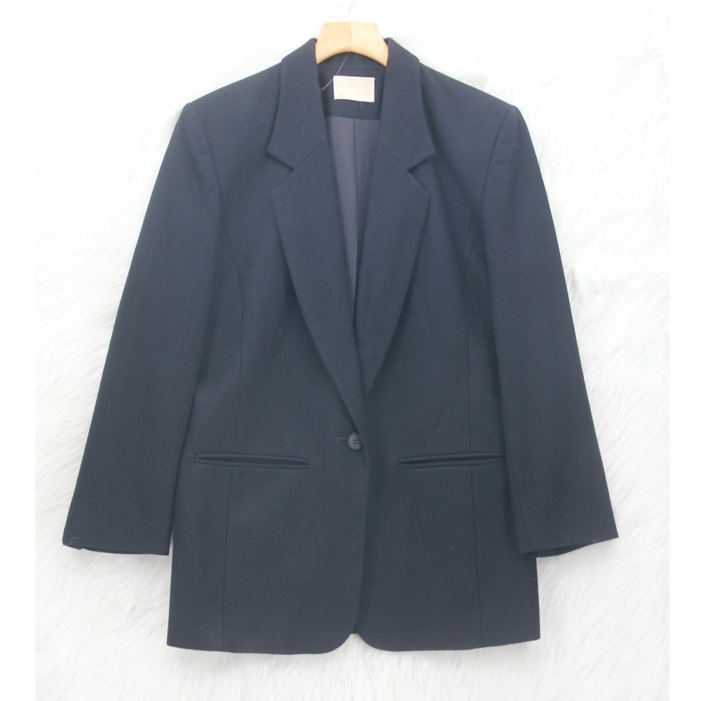 Women's VTG Pendleton Black 100% Virgin Wool 1 Button Blazer Jacket Sz 6 Classic
